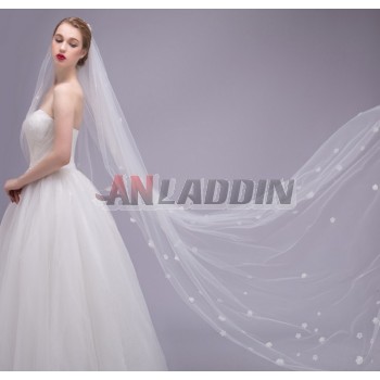 175cm long style white flowers bridal veil