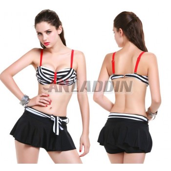 3pcs Stripes bikini swimsuit
