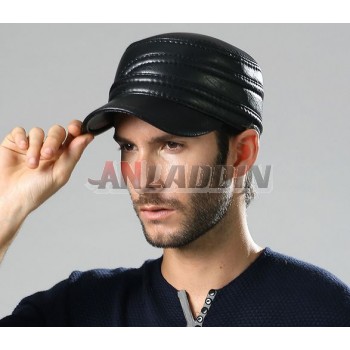 56-62cm leather flat top hat