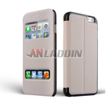 5.5 inches double window leather flip case for iphone 6 plus