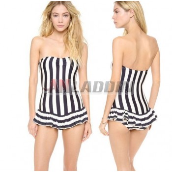 black + white stripes one-piece swimwear