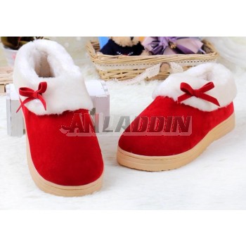 Bow solid color plush slippers