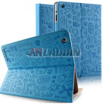 Cartoon patterns leather case with stand for ipad 2 3 4