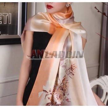 Elegant high-end flower patterns 100% silk super long scarf