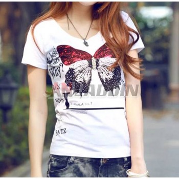 Fashion Women Butterfly short sleeve T shirt