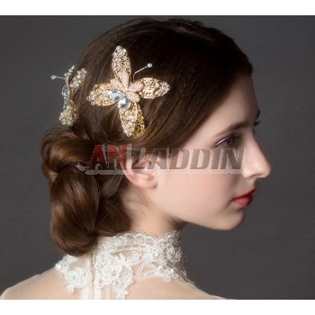 Golden bowknot bridal hair accessories