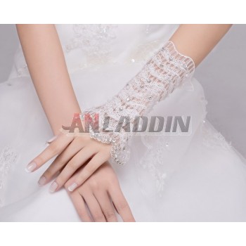 lace flowers rhinestone bridal gloves