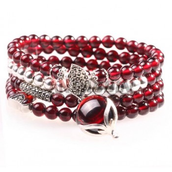 Ladies silver natural red crystal bracelet