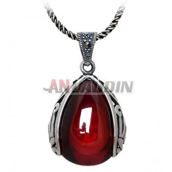 Ms. titanium silver red agate pendant 