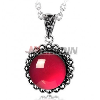 Ms. titanium silver rose red jade pendant