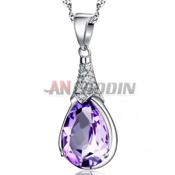 Natural amethyst water drop Sterling Silver Necklace