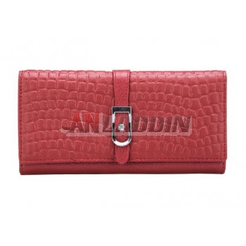 New lady wallet cowhide fashion female crocodile grain soft long leather purse