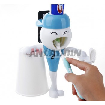 Personality toothpaste dispenser + toothbrush holder