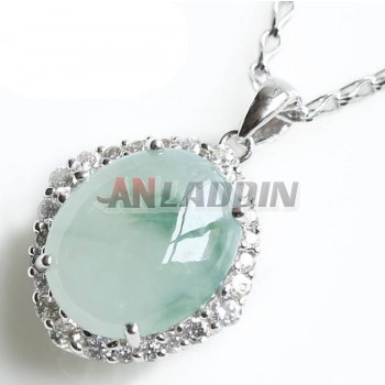 Precious natural jade pure silver pendant