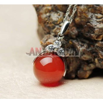 Pure natural red agate 925 silver pendant