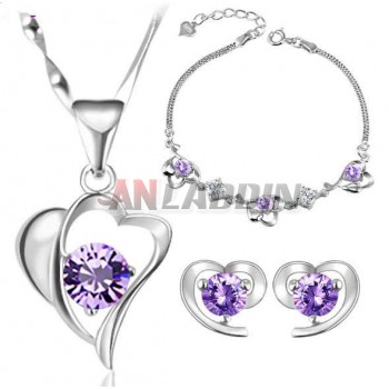 Purple crystal classic sterling silver jewelry sets