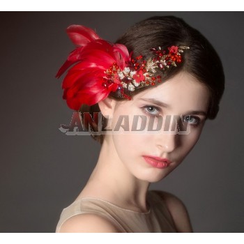 Red feather bridal hair accessories
