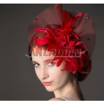 Red feather net yarn hair accessories