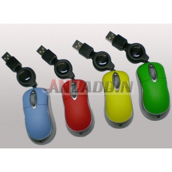 Retractable Cable USB Mini Wired Mouse