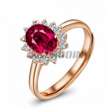 Rose gold plated silver red crystal ring