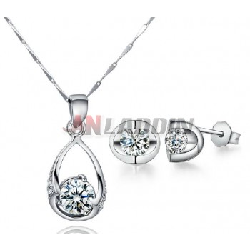 Sterling silver crystal water drop jewelry sets