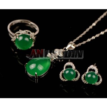 Sterling silver water drop jade jewelry sets