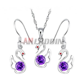 Swan 925 sterling silver amethyst jewelry set