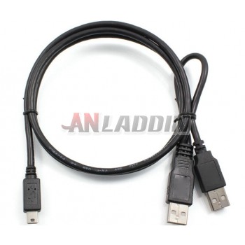 USB2.0 male * 2 to mini 5pin T-head / mobile hard disk box data cable 1 m