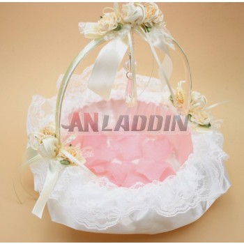 Wicker + Lace Round Wedding Flower Girl Baskets