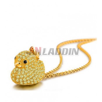 Yellow duck gold Plated silver Crystal Pendant