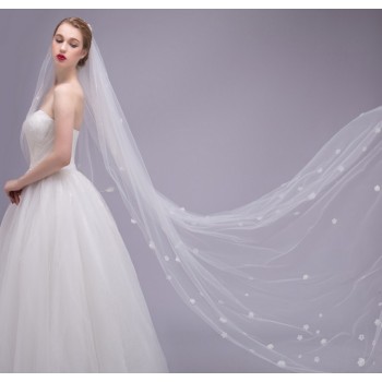 175cm long style white flowers bridal veil