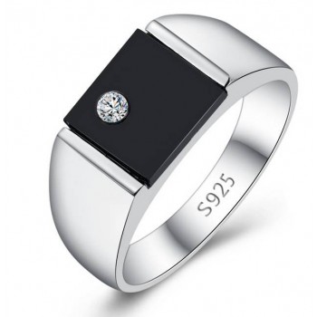 925 silver black agate man's ring