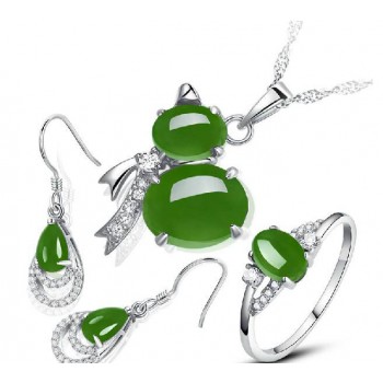 925 silver nature jade jewelry three-piece suit