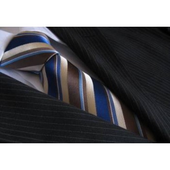 Beautiful blue silk stripe Beige Brown Mens Tie Blue Tie