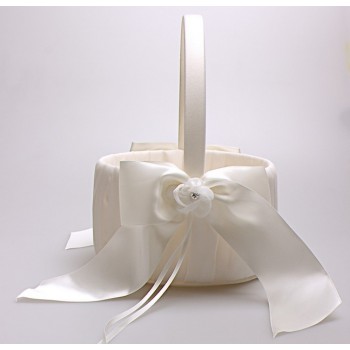 Beige Satin Bow Flower Girl Baskets