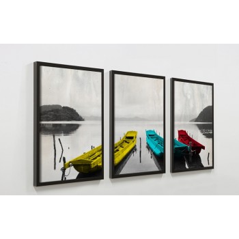 Boats rectangular three-panels oil painting