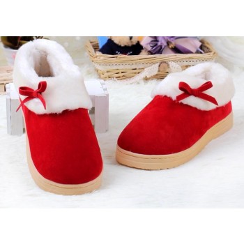 Bow solid color plush slippers