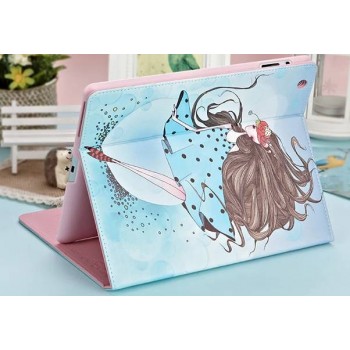 Cartoon drawing slim leather case with stand for ipad 2 3 4
