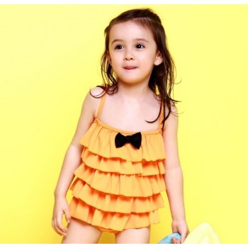 Children bow folds one-piece swimwear