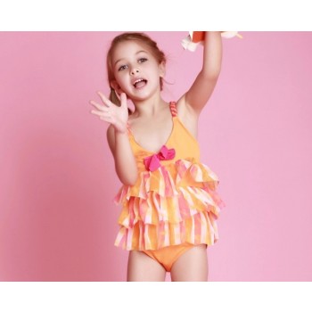 Children bow + gauze one-piece swimwear
