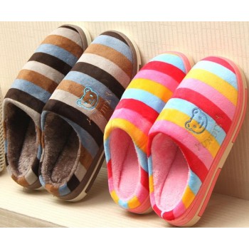 colored stripes bear plush slippers