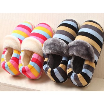 colored stripes hight cut plush slippers