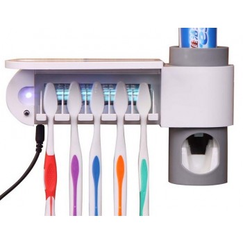Disinfection toothbrush holder + toothpaste dispenser