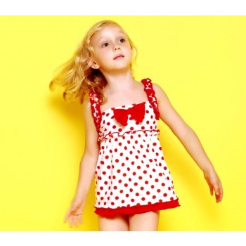 dots + bow one-piece swimwear