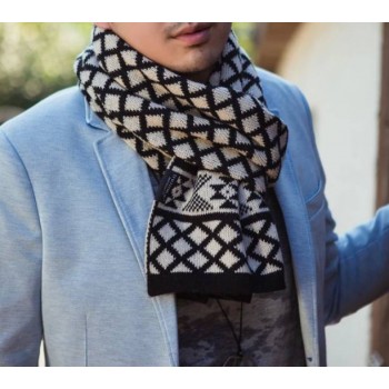 Double-sided plaid knitting autumn & winter wool pure color men's scarf 