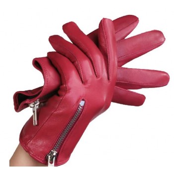 Fashion inclined zipper Lady leather gloves