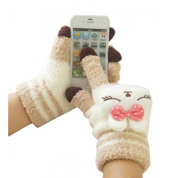 Female cartoon rabbit wool gloves in winter