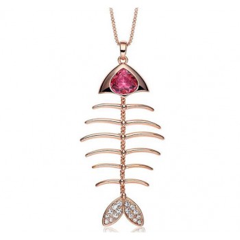 Fish bone pendant in alloy + crystal