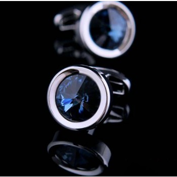 French shirts men silver plated deep blue crystal round cufflinks cuff nails