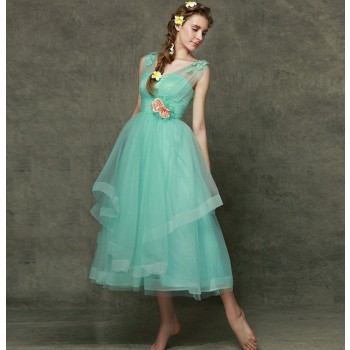 Green flowers bridesmaid dress